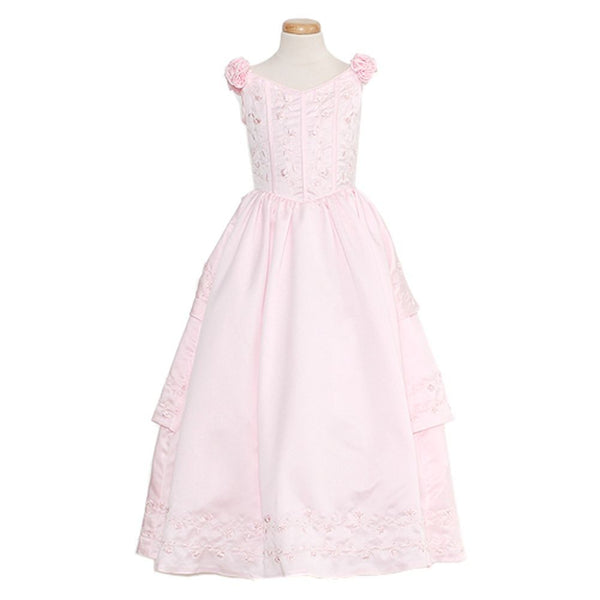Rain Kids Pink Bridal Satin Adjustable Corset Dress Little Girl 2T-20 - SophiasStyle.com